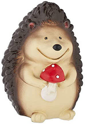 Relaxdays Figura Jardín Erizo, Decoración Exterior Resistente Intemperie, 15x10,5x10,5 cm, Figurita Otoñal, Marrón