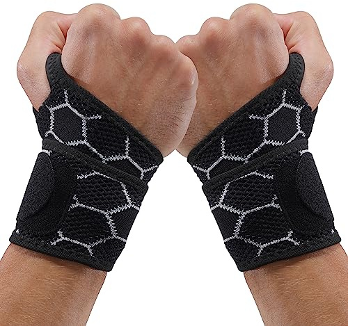 Domaste Sport Slim Wrist Wrap - Wrist Brace for Carpal Tunnel Relief, Neoprene-Free Compression Wrist Support for Workout, Adjustable Wrist Guards Fit Right Left Hand(Black, 2 Pack)