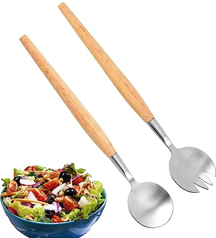 Vastsea 2 Pezzi Posate per Insalata, Set di Posate da Insalata, Acciaio Inox Posate da Insalata, con Manico in Legno Cucchiai da Insalata, per Matrimoni Feste Cene di Famiglia