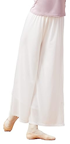 Daydance White Women Ballet Pants Adult Wide Leg Palazzo Pants Lyrical