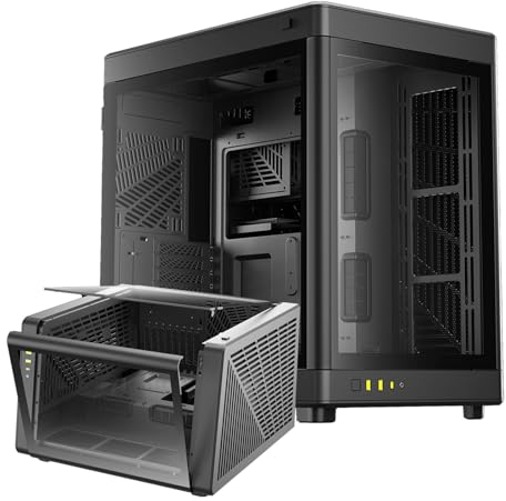 GAMDIAS NESO P1 ATX-Gehäuse (Full Tower ATX, One-Touch-Swing-Open), Panorama-Hartglasscheibe, Dual-Cahmber, Dual-Orientierung, hoher Luftstrom, Kabelmanagement, geräumiger Innenraum