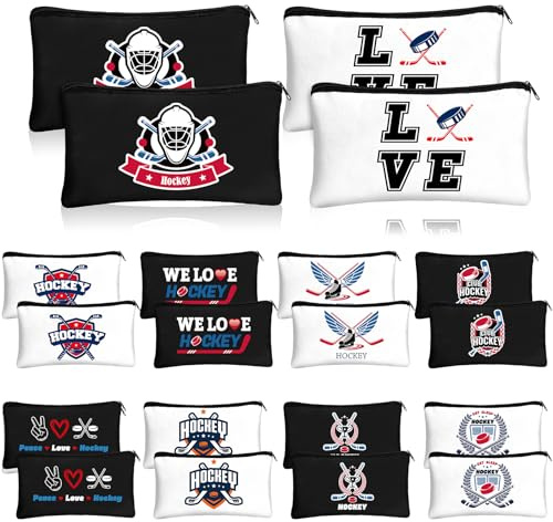 Clysee 20 Pcs Hockey Gifts Inspirational Makeup Bag for Ice Hockey Lovers Team Players Cosmetic Bags Gifts for Mom Women Travel Pouch Athletics Birthday