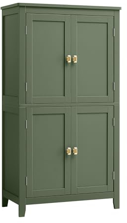 VASAGLE Armoire de Salle de Bain, Meuble de Rangement, Placard de Cuisine avec 4 Portes, Étagères Réglables, 30 x 60 x 110 cm, Vert Forêt BBC552C01