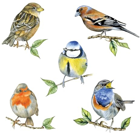 20 Ambiente Paper Napkins Bird Species White Vintage Table Decoration with Motif Also for Party or Decoupage 33 x 33 cm