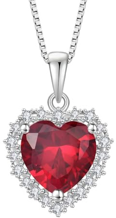starchenie Collane Donna Argento Sterlina 925 Cuore con Pendente Rubino Zirconi Collane Ciondolo Gioielli Regalo