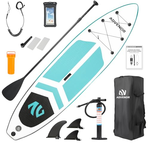 ADVENOR Paddle Board Extra breites aufblasbares Stand Up Paddle Board mit SUP-Zubehör, einschließlich verstellbarem Paddel, Rucksack, wasserdichter Tasche, Leine und Handpumpe, Reparaturset (Grün-1)