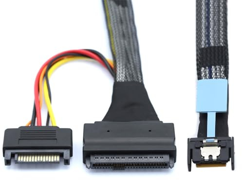 xiwai PCIe 5.0 MCIO 4X Mini Cool Edge IO auf U.2 SFF-8639 NVME PCI-Express mit 15P Sata Stromkabel für SSD Mainboard 50cm