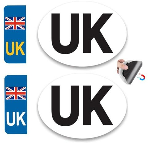 4Pcs UK Car Stickers for Europe, 2Pcs UK Magnetic Car Sticker + 2Pcs Self-adhesive UK Number Plate Stickers, UK GB Stickers for Car Europe