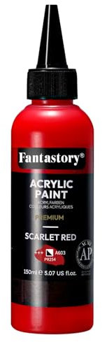 Fantastory Acrylfarben rot 150 ml, exzellente Deckkraft,präzises Malen,hohe Lichtechtheit,wasserfeste Acrylfarbe;für Leinwand,Holz,Keramik,Modelle,Stoff;Künstler, Profis,Anfänger
