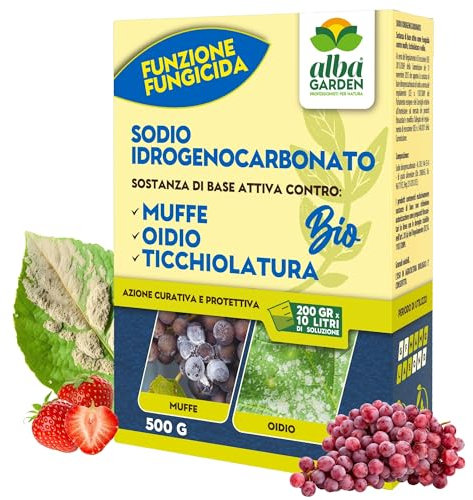 Albagarden - Sodio Idrogenocarbonato - Effetto Fungicida Piante Naturale - Bicarbonato Di Sodio Biologico, Contro Malattie, Oidio, Muffa, Verderame, Peronospora x 500 gr
