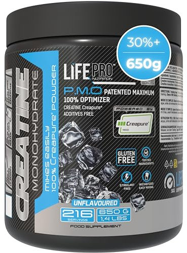 Creatina Monoidrata Creapure Life Pro 650g – Creatina Micronizzata Pura Gusto Neutro – Fino a 216 Dosi – Senza Glutine – Per Forza, Energia e Recupero Muscolare – Qualità Tedesca Garantita