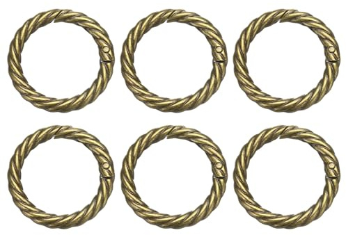 QUARKZMAN 6pcs Hebillas de Resorte, 35mm Anilla con Resorte Llavero Metálico Gancho Snap Redondo de Metal Mosquetón Cierre Abierto para Bisutería Artesanía Bricolaje Bolso, Bronce