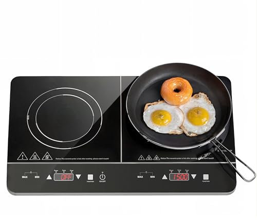 HOMCOM Plaque à induction portable 2 feux3500 W plaque de cuisson électrique avec 10 niveaux de température et 8 réglages de puissance, minuterie 3H, écran tactile LED, verrouillage enfant, noir