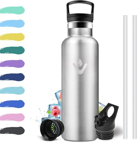 Botella Agua Acero Inoxidable 500ml, Cantimplora Termica con Pajita, Aislamiento al Vacío de Doble Pared, sin BPA, a Prueba de Fugas, Cantimplora Reutilizable para Oficina, Camping, Guardería