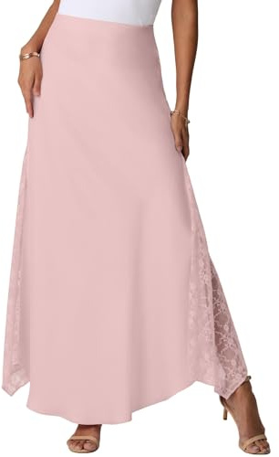 GRECERELLE Jupe longue d'été en satin pour femme, jupe en soie à taille haute, décontractée, avec fermeture éclair, pour fête, mariage, vacances, Rose clair, XL