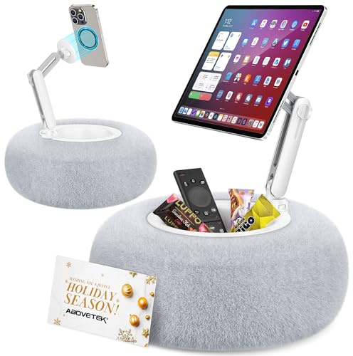 AboveTEK Kindle kuddstativ, magnetisk iPad-hållare för säng med mellanmålsskål, 360° justerbar mjuk surfplatta knäkudde för läsning, kompatibel med Kindle, surfplatta, telefon, idealisk mysig present