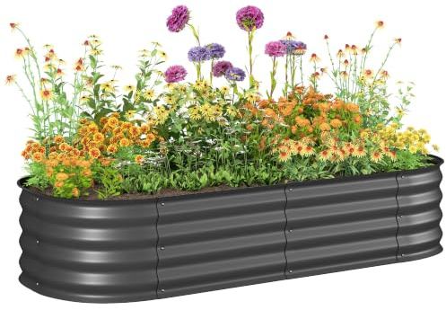 Outsunny Jardinera Exterior Grande Acero Galvanizado 150x62x30 cm Gris | Huerto Urbano para Cultivar Plantas, Macetero Exterior con Bordes de Seguridad, Fácil Montaje, Resistente a la Intemperie