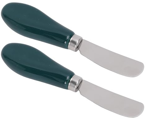 Yosoo Health Gear 2 St Smörspridare i Rostfritt Stål Smörkniv med Keramiskt Handtag 5,2 Tums Livsmedelsgodkänd ost- och Syltspridare för Bagels Bakning i Köket (Svartgrön)
