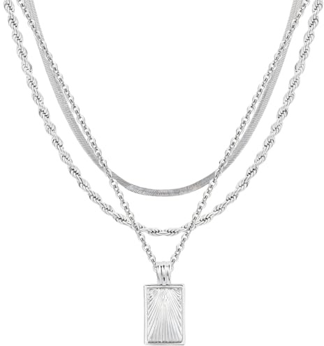 Vestamore silverhalsband för kvinnor, tre-nivås design med rektangelhänge, justerbara lager, nickelfri, perfekt för olika tillfällen, presentförpackning ingår