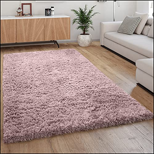 Paco Home Alfombra Pelo Largo Mullida Moderna Shaggy Flokati Acogedora Uniforme Rosa, tamaño:60x90 cm