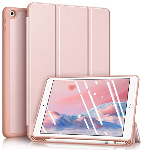 Fintie Hülle für iPad 9. Generation 2021/8. Gen 2020/7. Gen 2019 10.2 Zoll - Superleicht Soft TPU Rückseite Abdeckung Schutzhülle mit eingebautem Pencil Halter, Auto Sleep/Wake, Roségold
