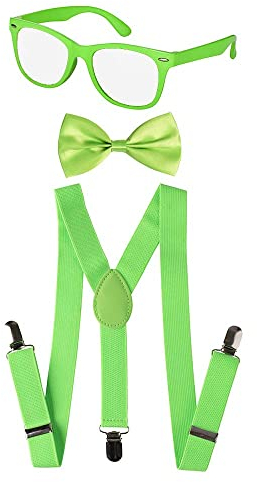 Dress Up America Neonblaues Hosenträger-, Fliegen-, Sonnenbrillen- und Accessoire-Set – Hosenträger in Kindergröße