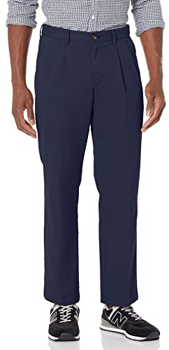 Amazon Essentials Pantalon Chino plissé, Infroissable, Coupe Classique (Grandes Tailles Disponibles) Homme, Bleu Marine, 50W / 30L