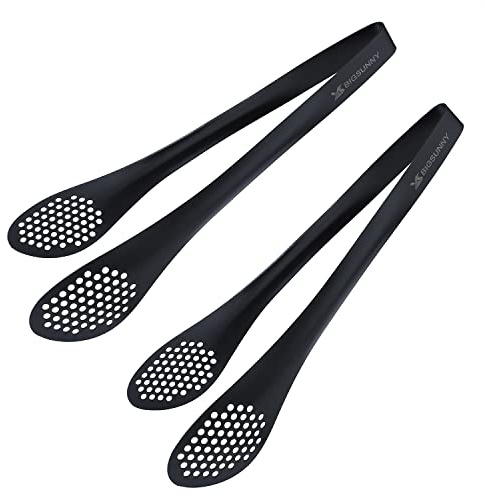 MSY BIGSUNNY Buffétänger i rostfritt stål – kraftig mattång för matlagning och servering (svart – 28 cm serveringstång)