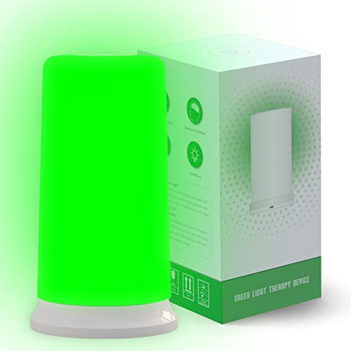 iKeener Lampada terapia luce verde per soffre emicrania,mal testa,sollievo dallo stress,ansia relax,sensibilità luce,lampada tavolo luce notturna camera letto,lampada tattile comodino verde e bianca