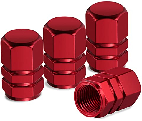 Soleebee Legierung Ventilkappen, Reifen Ventilschaftkappen Autozubehör Universal Ventil Kappen Staubschutz Luftdüsenkappe Auto Dekoration Zubehör für Auto PKW Motorrad Fahrrad (Rot, 4 Stück)