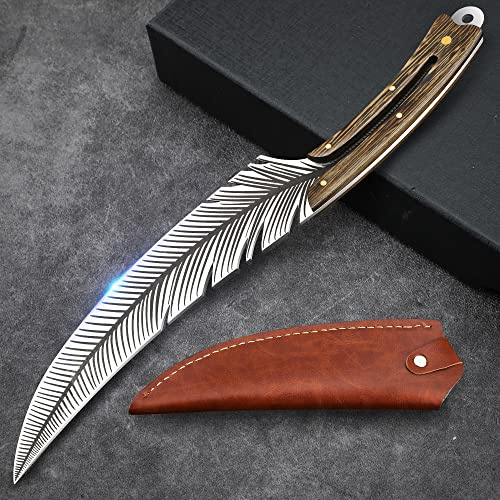Veisky Professional Sharp Feather Boning Knife Hand Forged Knife High Carbon Steel Chef Knife for Meat Cutting Cooking Knife with Sheath for Kitchen Outdoor Camping