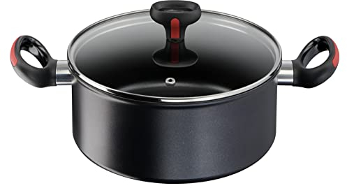 Lagostina Linea Rossa Casseruola Induzione Multifunzione Due Maniglie con Coperchio, Alluminio, Nero, Ø 24 cm, Gas e Forno fino a 175 °C, Bordo a Versare, Manicature in Silicone Antiscivolo
