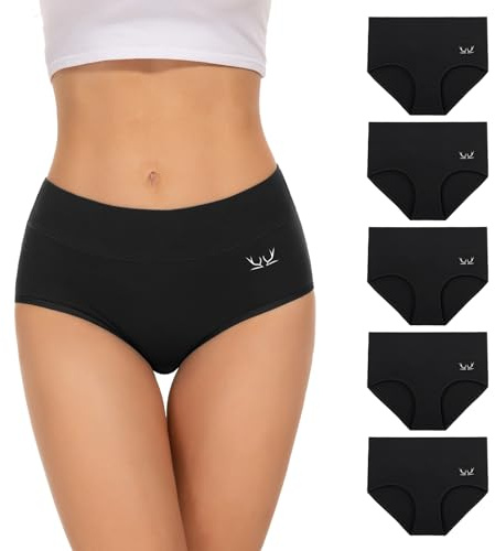 TANSTC Culotte Femme Coton Taille Haute sous-vêtement Shorties Ventre Plat Slip Doux Lot de 5, Cadeau pour Une Femme ou Une Fille, M