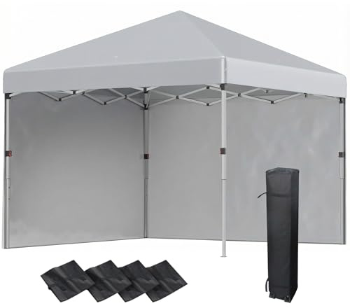Outsunny Vikbar paviljong 2,97 x 2,97 m, paviljong med sidoväggar, campingtält med UV-skydd, festtält med sandsäck, trädgårdspaviljong, popup-tält för terrass, stål, ljusgrå
