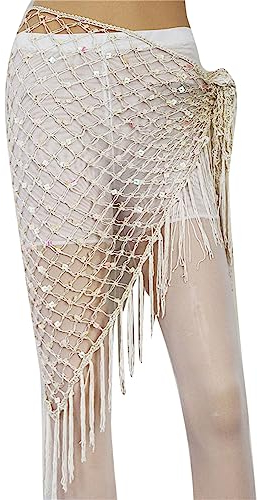 YAODAMAI Women's Hollow Mesh Pailletten Hüfttuch Fischnetz Großes Dreieckstuch Bauchtanz Taille Kette Hüfttuch Perlen Dekorative Taille Schal