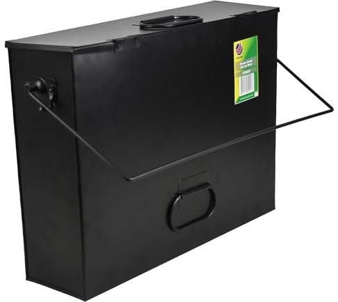 Sterling Ventures Galvanised Metal Ash Carrier Ash Bucket with Lid & Handle Hot Tidy Box Container Fireplace Pan Bucket Bin Fire Pits Wood & Coal Burning (Black)