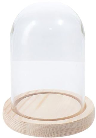 hobbyme Cupola in vetro trasparente, a forma di campana, centrotavola da tavolo con base in legno, facile da usare, pratica vetrina per fiori e decorazioni per la casa (13 x 7 cm)