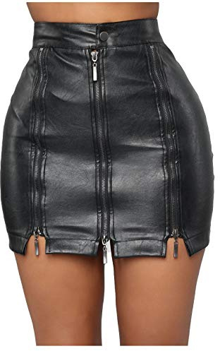 Jupe Short Femme Sexy, Jupe Cuir Femme Grande Taille,Mini Jupe Femme Zippé Lacer Épissage Hanches Slim Fit Moulant Jupes Taille Haute avec Fente Latérale Noir Jupe pour Club Fête Bal Cocktail Party