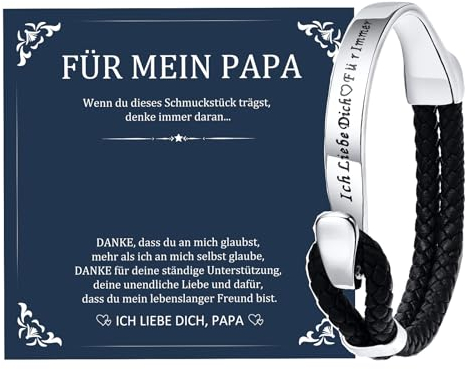 TempBeau Vatertagsgeschenk für Papa Armband : Herren Lederarmband Schwarz 21.5cm Papa Geschenke Armbänder Hochzeitsgeschenk für Männer Jahrestag Geschenk für ihn Sohn (papa)