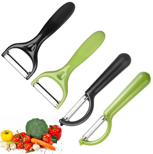 4er Universalschäler Set, Gemüseschäler 4 pcs Universalschäler Edelstahl Kartoffelschäler, Kartoffelschäler Spargelschäler Edelstahl Schäler, Tomatenschäler für Gemüse Obst / 2 Schwarz + 2 Grün