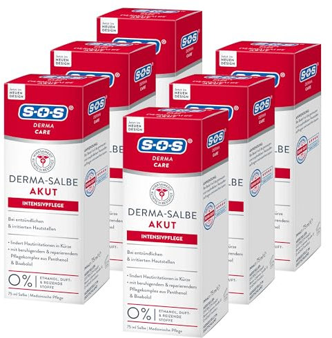 SOS Derma Care Derma-Salbe Akut INTENSIVPFLEGE (6x75 ml) - lindert Hautirritationen - Intensivpflege für entzündlichen & irritierten Hautstellen – medizinische Hautpflege mit Panthenol & Bisabol