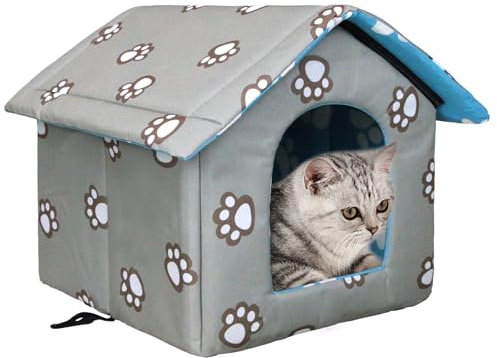 Vinnypet Cat Houses for Outdoor Cats Insulated Waterproof Warm Weatherproof Outdoor Houses for Feral Cats Dogs Stray Cat House with Individual Cushions 45x43x40cm