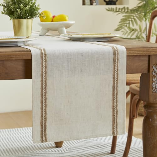 Wracra Camino de Mesa de Yute macramé Estilo Granja Blanco Roto