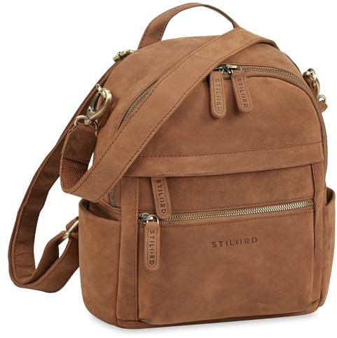 STILORD 'Regina' Leder Rucksack-Tasche 2-in-1 Damen - Rucksackhandtasche Kleine Damenhandtasche moderner Echtleder Damenrucksack - Taschen-Rucksack mit vielen Fächern, Farbe:tan - dunkelbraun