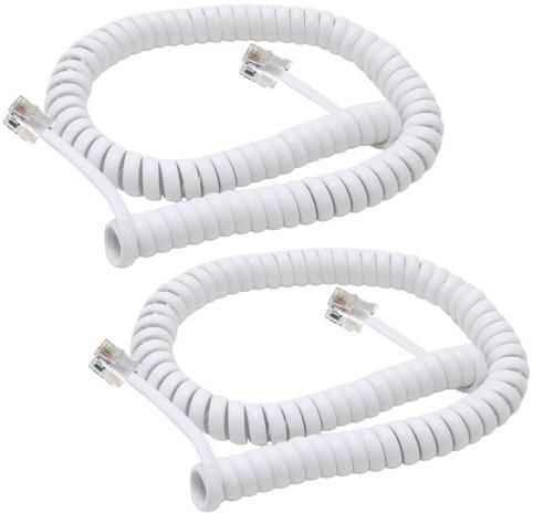 Hugwait 2 PCS Telephone Handset Cable Cord 3 Meters, Landline Phone Cable Coiled RJ9 RJ10 RJ22 4P4C, High Elasticity Phone Handset Cord Coiled Length 3-10 Feet, White