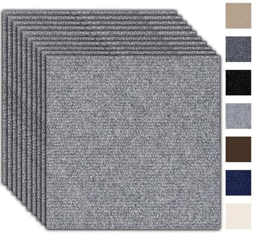 Juego de 10 baldosas para alfombras, autoadhesivas, 50 x 50 cm, 2,5 m², 2,5 m², para moqueta, para hogar, oficina, comercial, gris claro