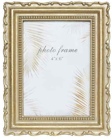 Ferrisland 4x6 Vintage Picture Frame, Victorian Retro Decorative Photo Frames for Tabletop & Wall, Baroque Home Decor, Gift Ideas (Gold, 4X6)