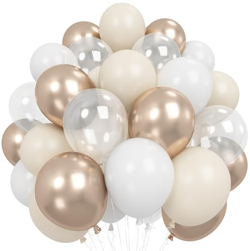 Froova Champagne Gold White Balloons Wedding 12 Inch Metallic Champagne Nude Cream Ivory White Gold Latex Balloon Clear Party Balloon for Boho Baby Bridal Shower Birthday Anniversary Engagement Decor