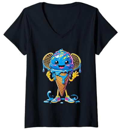 Femme Bâtons de Casque de Crosse pour Fans de Sport T-Shirt avec Col en V