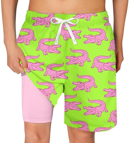 BFUSTYLE Big Boy Swimming Shorts with Compress Crocodile Swim Trunks 10T 11T 12T Kids Board Shorts Swimmwear for Running Biking Shorts Medium